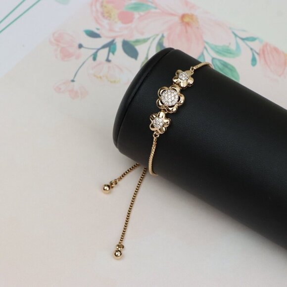 Elegant Rose Gold Adjustable Flower Bracelet with Sparkling Stones, XPAB0616 - Picture 11 of 12